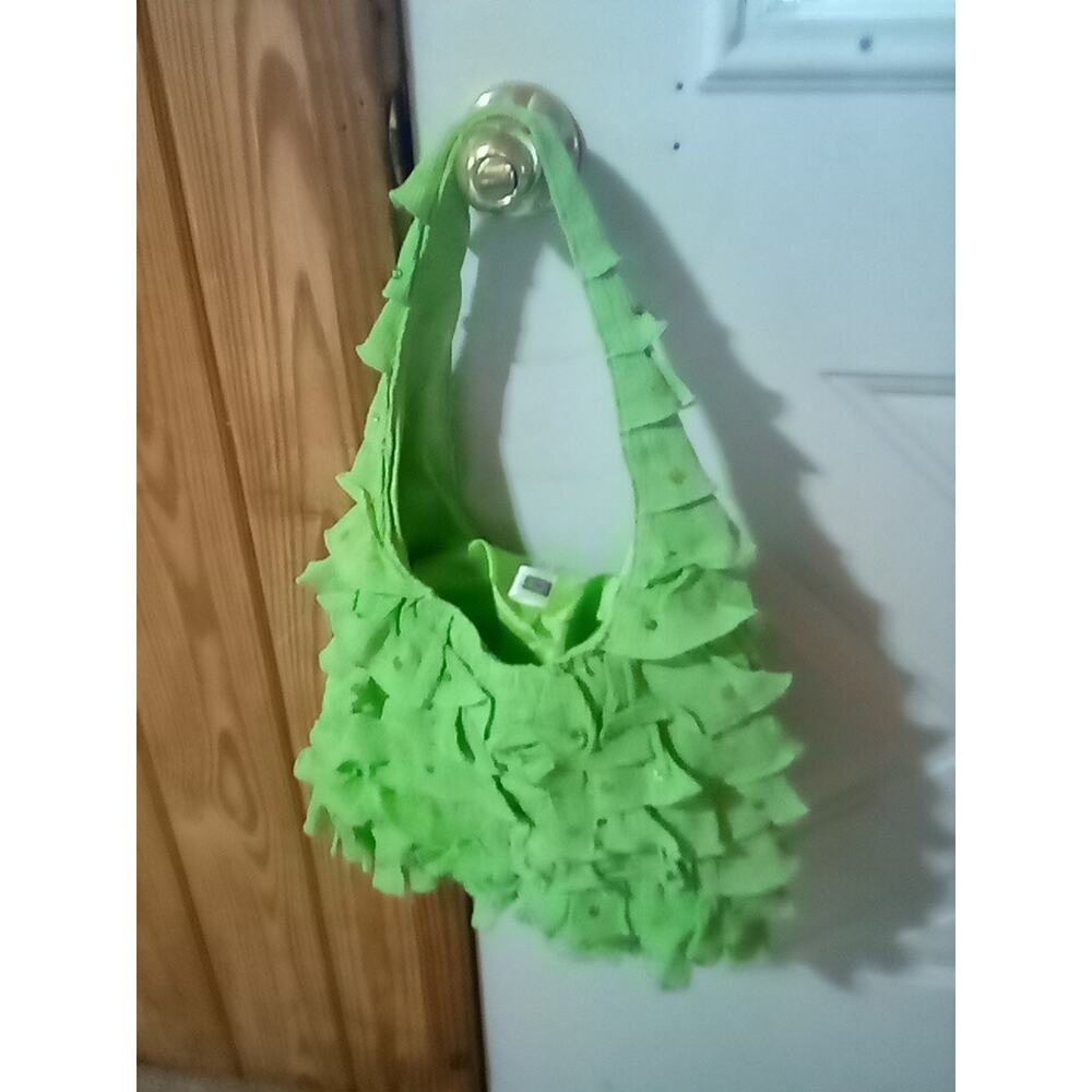 USINDO Rayon Ruffle/Sequin Green Handbag Handmade In Indonesia